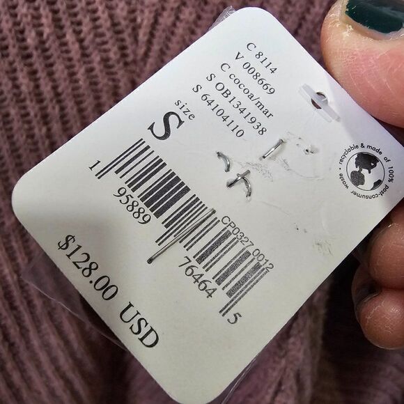 NWT FREE PEOPLE COCOA / MAR DEEP V NECK LONG JUMPER SWEATER SIZE SMALL - Picture 15 of 16